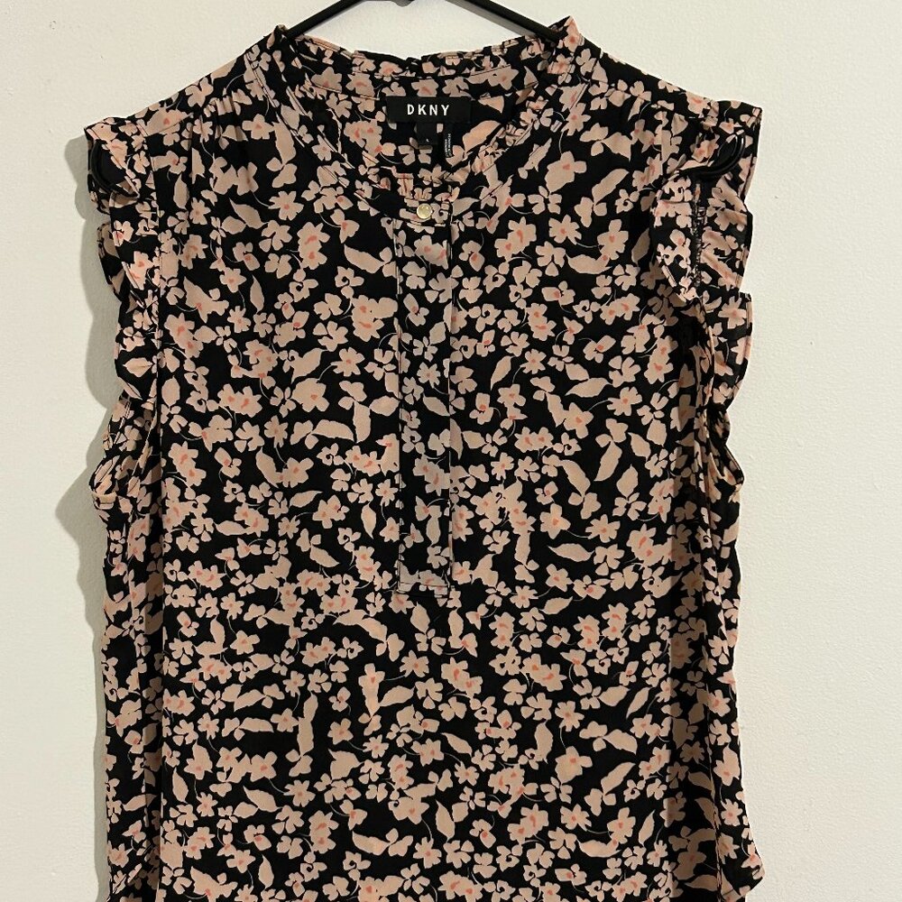 DKNY Black and Pink Flower Top